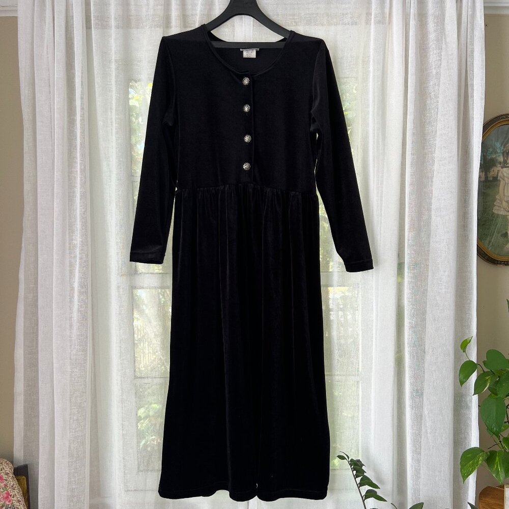 90s Retro Black Velvet Maxi Dress, Size medium